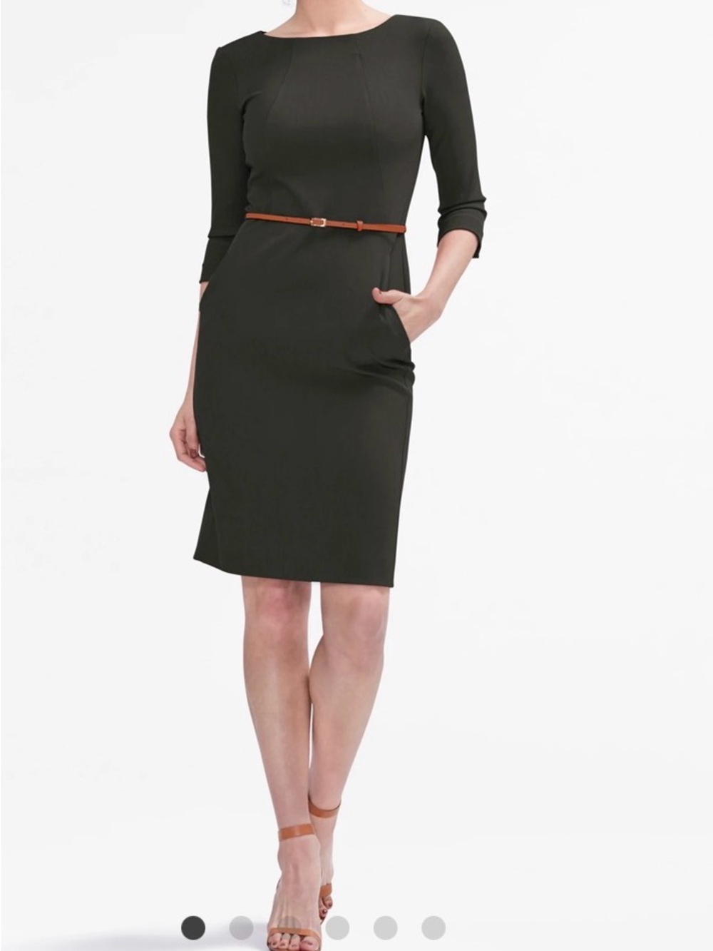 M.M. LAFLEUR Elegant Olive Dress 3/4 Sleeves  Pocketed The Etsuko Dress US 4 NYC